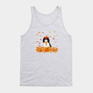 Tri Color Cavalier King Charles Spaniel in Autumn Leaves Tank Top